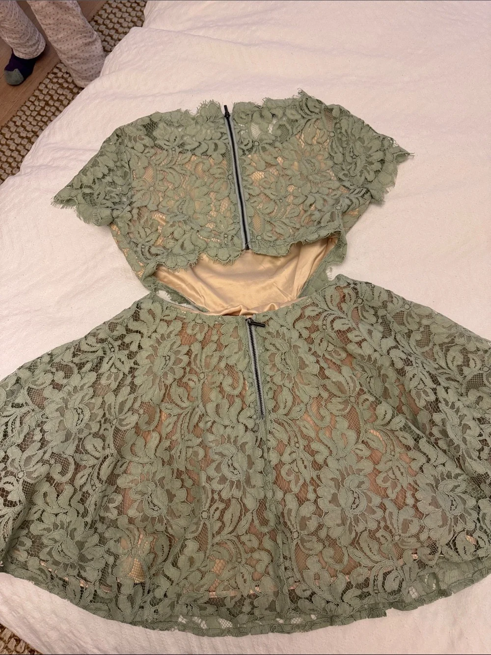 bebe Sage Green Floral Lace Mini Dress - Picture 2 of 3